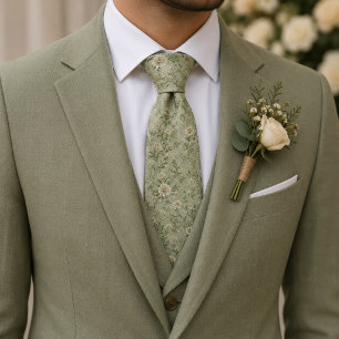 Corbata Elegante Verde Menta Suave Botánico Vintage