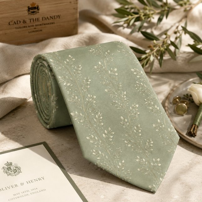 Corbata Elegante Vid Verde Menta Delicada Botánica (Subido por el creador)