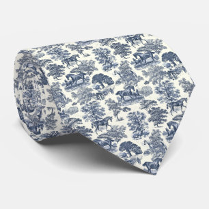 Corbata Elegante Vintage Azul Toile de Caballos Campestres