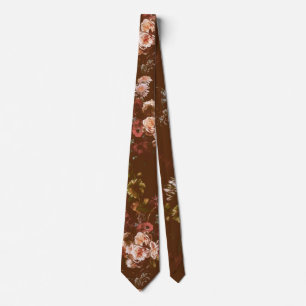 Corbata Elegante Vintage Oscuro Floral Marrón Malhumorado 