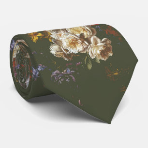 Corbata Elegante vintage oscuro floral verde oliva melancó