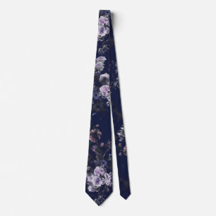 Corbata Elegante Vintage Oscuro Malhumorado Azul Marino Fl