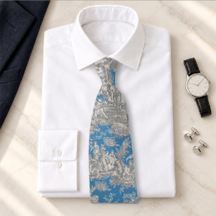 Corbata Elegante vintage turquesa toile de jouy impresa