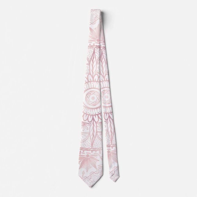 Corbata Elegante White Rose Gold Oye Sun Moon Mandala (Anverso)