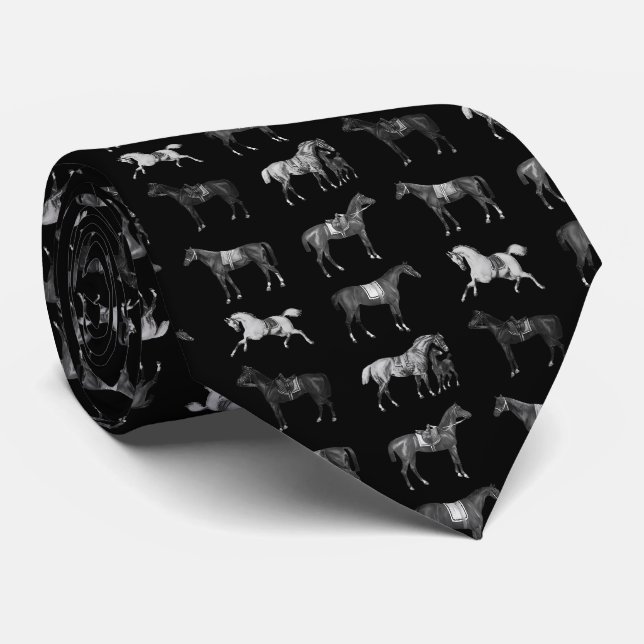 Corbata Elegantes caballos negros con silla de montar vint (Enrollado)