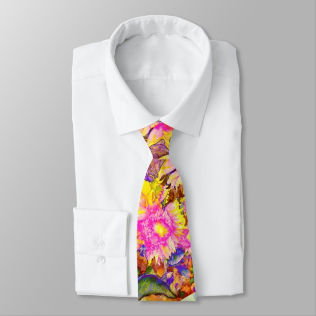 Corbata Elegantes campos de girasoles en acuarela boho ret (Atado)