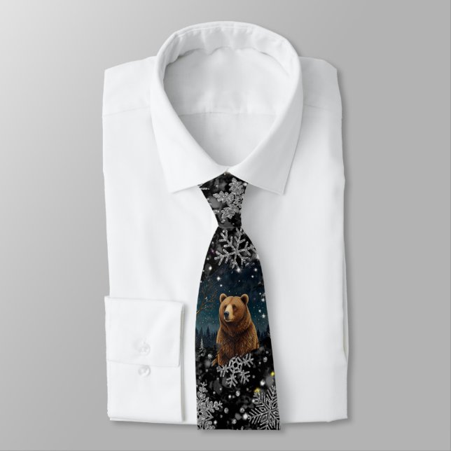 Corbata Elegantes copos de nieve de Navidad oso pardo (Atado)