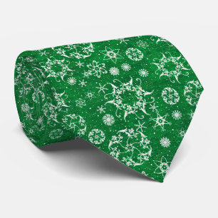 Corbata Elegantes copos de nieve en vacaciones verdes