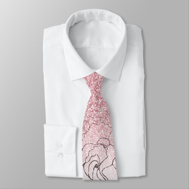 Corbata Elegantes Doodles Florales Imagen Purpurina de gra (Atado)