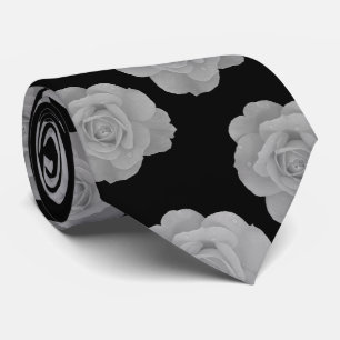 Corbata Elegantes Estampados Florales Grises Blanco y Negr
