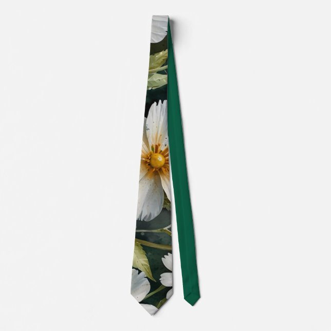 Corbata Elegantes Flores Blancas Hermosas Acuarela Chic (Anverso)