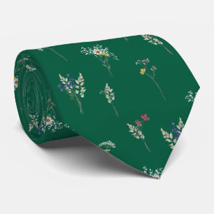 Corbata Elegantes flores silvestres botánicas vintage verd
