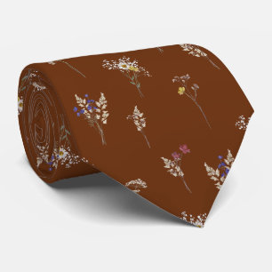 Corbata Elegantes flores silvestres vintage botánicos marr