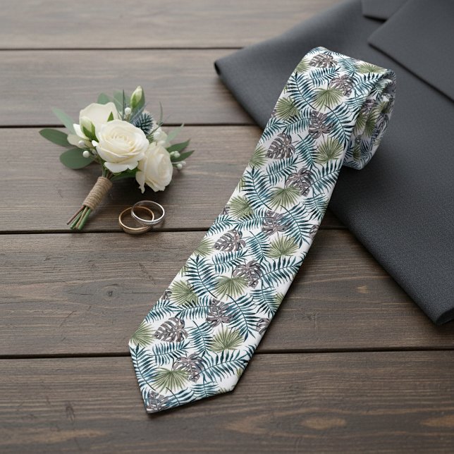 Corbata Elegantes hojas de palmera verde tropical arte de  (Subido por el creador)