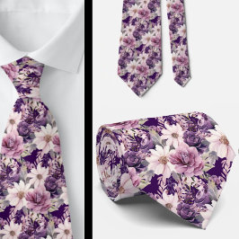 Corbata Elegantes lazos morados y blancos de cuello floral