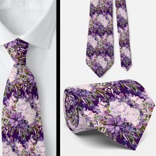 Corbata Elegantes lazos morados y blancos de cuello floral
