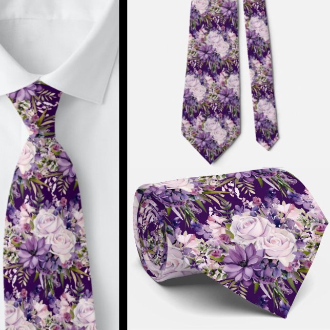 Corbata Elegantes lazos morados y blancos de cuello floral (Subido por el creador)