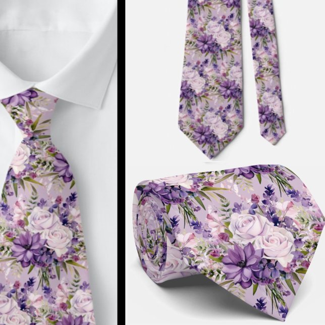 Corbata Elegantes lazos morados y blancos de cuello floral (Subido por el creador)
