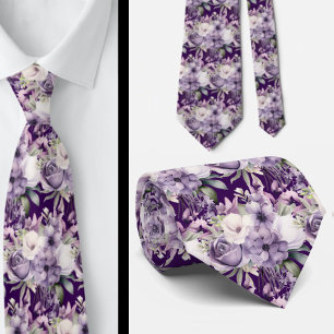 Corbata Elegantes lazos morados y blancos de cuello floral