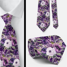 Corbata Elegantes lazos morados y blancos de cuello floral