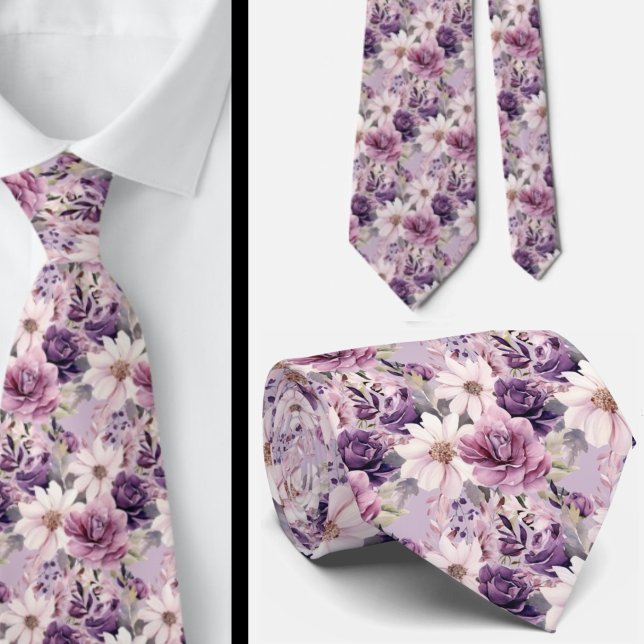 Corbata Elegantes lazos morados y blancos de cuello floral (Subido por el creador)