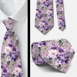 Corbata Elegantes lazos morados y blancos de cuello floral