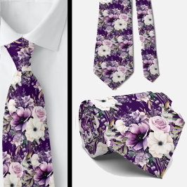 Corbata Elegantes lazos morados y blancos de cuello floral