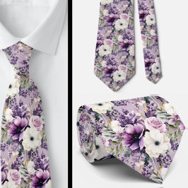 Corbata Elegantes lazos morados y blancos de cuello floral