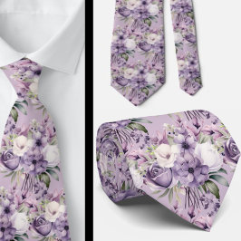 Corbata Elegantes lazos morados y blancos de cuello floral