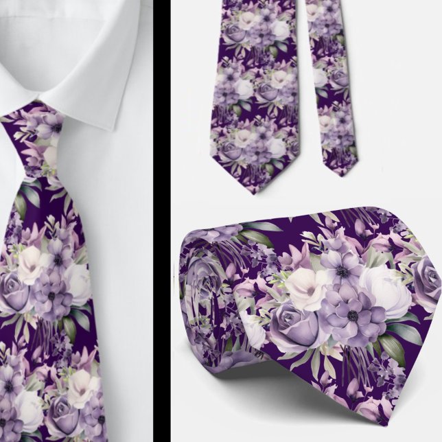 Corbata Elegantes lazos morados y blancos de cuello floral (Subido por el creador)