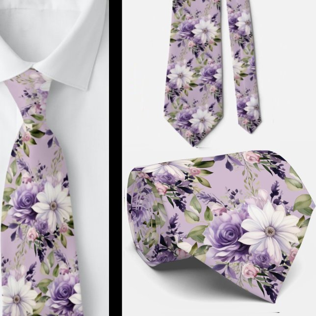 Corbata Elegantes lazos morados y blancos de cuello floral (Subido por el creador)