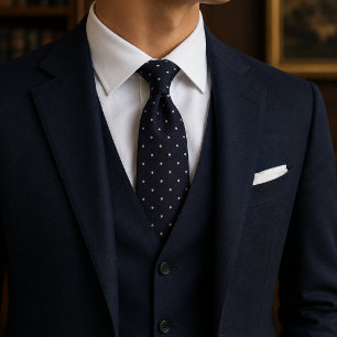 Corbata Elegantes lunares beige en azul marino de medianoc