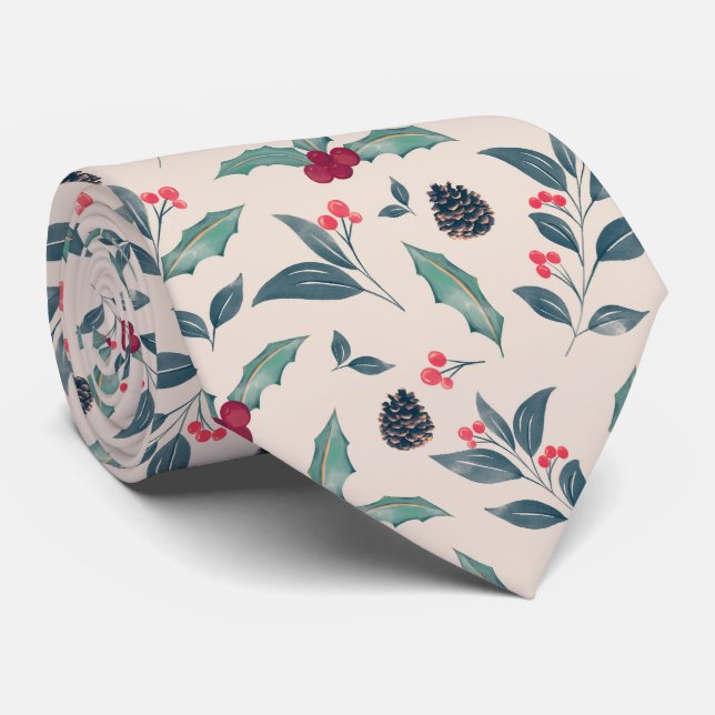 Corbata Elegantes Navidades de acuarela floral de invierno (Enrollado)