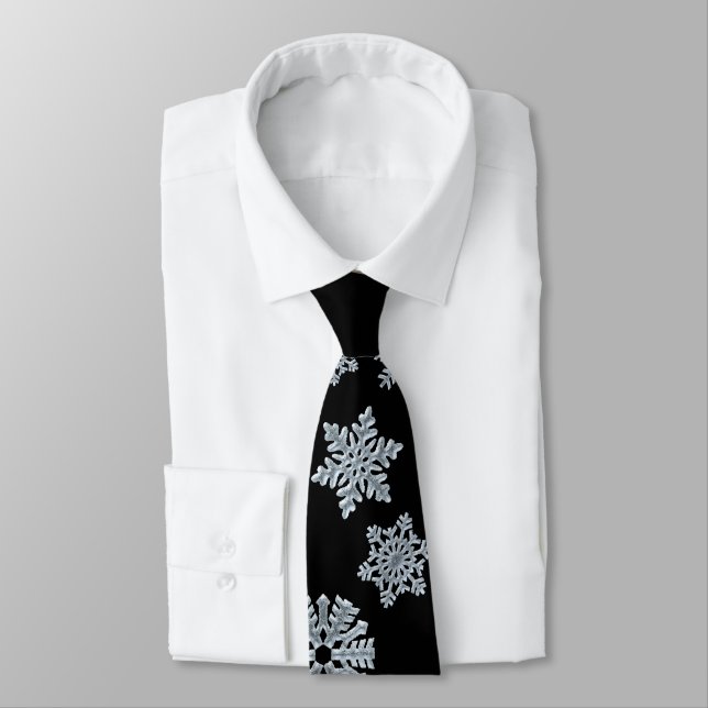 Corbata Elegantes Navidades negros con copos de nieve cong (Atado)