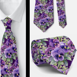 Corbata Elegantes Pansies Púrpuras Legues De Cuello Floral
