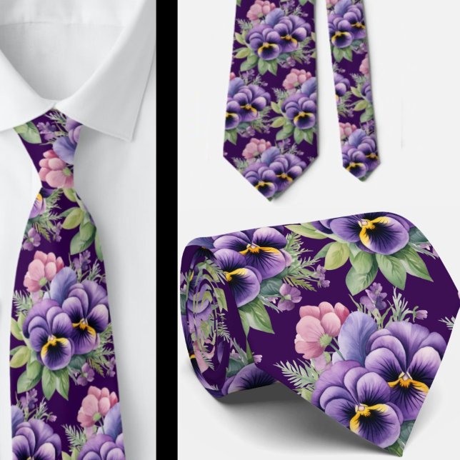 Corbata Elegantes Pansies Púrpuras Legues De Cuello Floral (Subido por el creador)