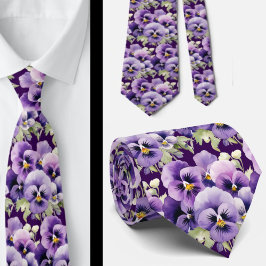 Corbata Elegantes Pansies Púrpuras Legues De Cuello Floral