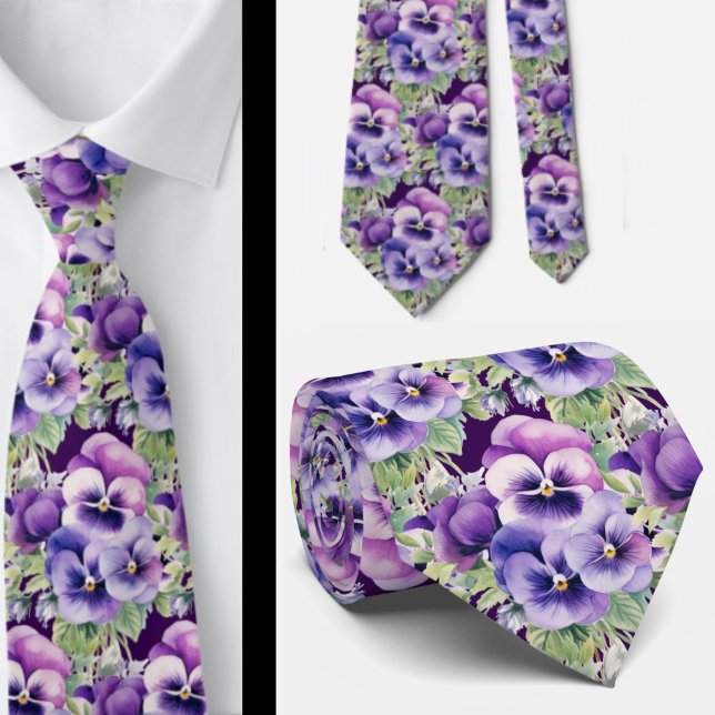 Corbata Elegantes Pansies Púrpuras Legues De Cuello Floral (Subido por el creador)
