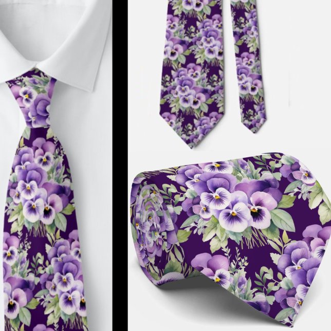 Corbata Elegantes Pansies Púrpuras Legues De Cuello Floral (Subido por el creador)
