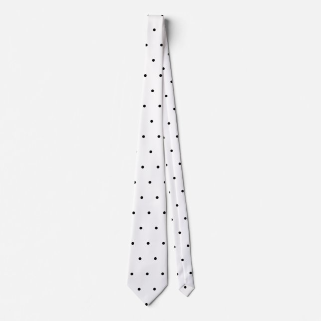 Corbata Elegantes puntos de Polka Blanco Negro (Anverso)