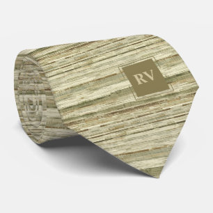 Corbata Elegantes rayas marrones y taupe monogramadas