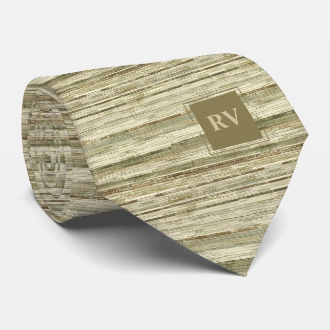 Corbata Elegantes rayas marrones y taupe monogramadas (Enrollado)