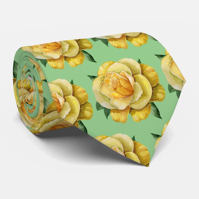 Corbata Elegantes Rosas de acuarela verde amarillo (Enrollado)