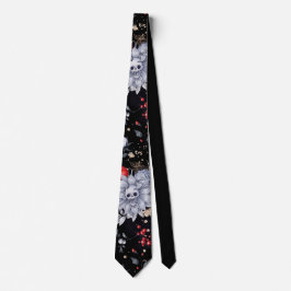 Corbata Elegantes Rosas de cráneo negro plateado