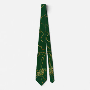 Corbata Elegantes Rosas de oro Dibujo Floral Diseño Verde