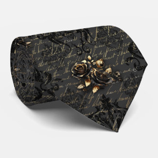 Corbata Elegantes rosas de oro negro damasco gótico