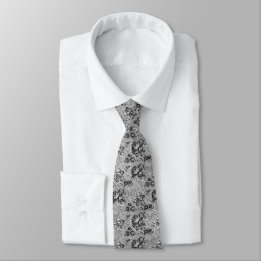 Corbata Elegantes Rosas de té negro y blanco