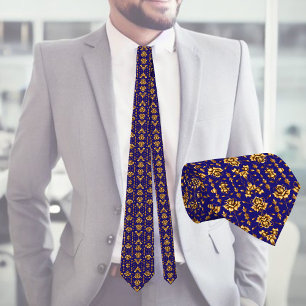 Corbata Elegantes rosas dorados sobre el azul real