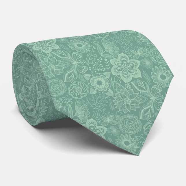 Corbata Elegantes tonos Mint-Green Tones Retro Floral Lace (Enrollado)