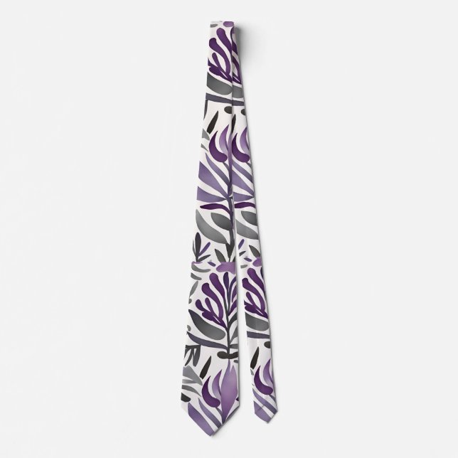 Corbata Elementos florales en morado (Anverso)